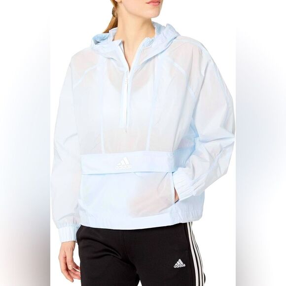 Adidas Woman’s Cropped Wind.rdy Sheer Packable Windbreaker Lite Blue Size XS - Picture 1 of 11